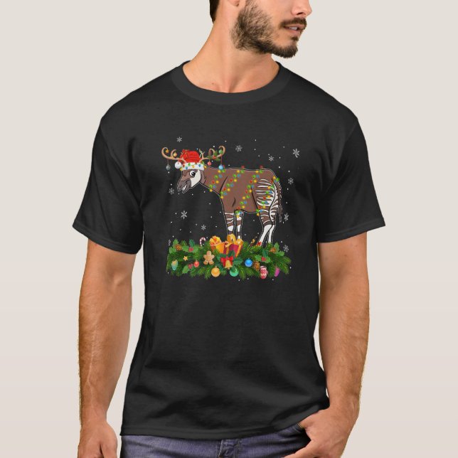Okapi Animal Lover Reindeer Santa Hat Okapi Christ T-Shirt (Front)
