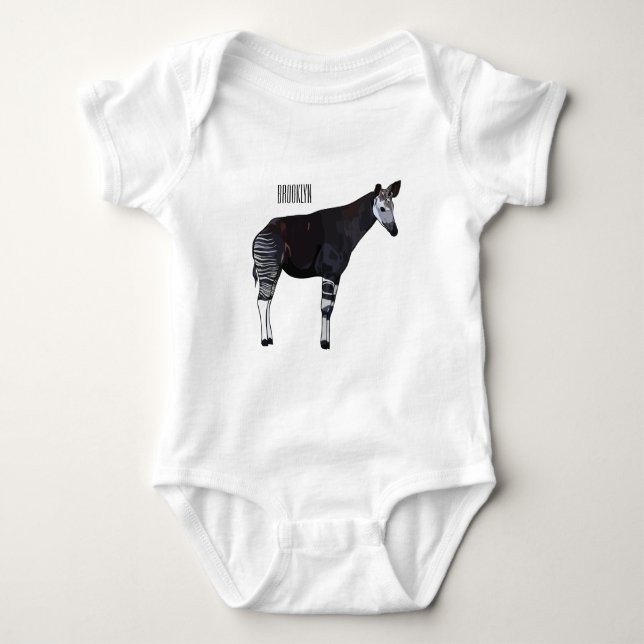 Okapi cartoon illustration baby bodysuit (Front)