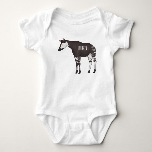 Okapi cartoon illustration  baby bodysuit (Front)