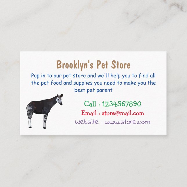 Okapi cartoon illustration business card (Front)
