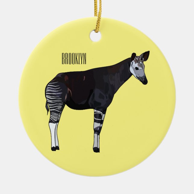 Okapi cartoon illustration ceramic tree decoration (Front)