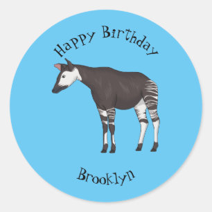 Okapi cartoon illustration classic round sticker