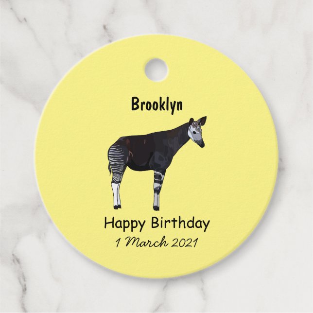 Okapi cartoon illustration favour tags (Front)