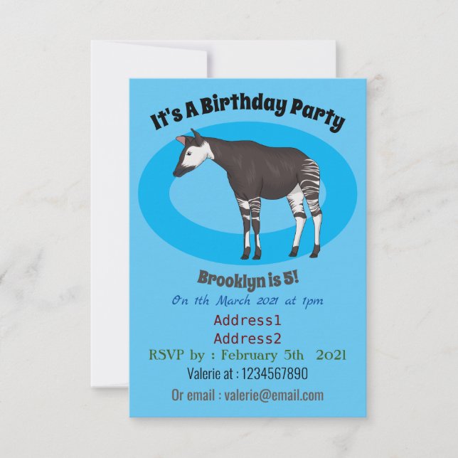Okapi cartoon illustration invitation (Front)