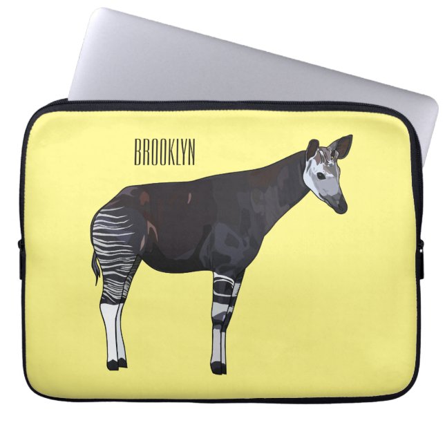 Okapi cartoon illustration laptop sleeve (Front)