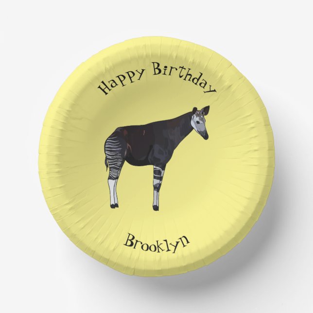Okapi cartoon illustration paper plate (Front)