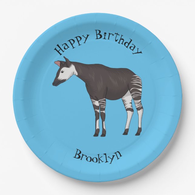 Okapi cartoon illustration paper plate (Front)
