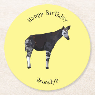 Okapi cartoon illustration round paper coaster
