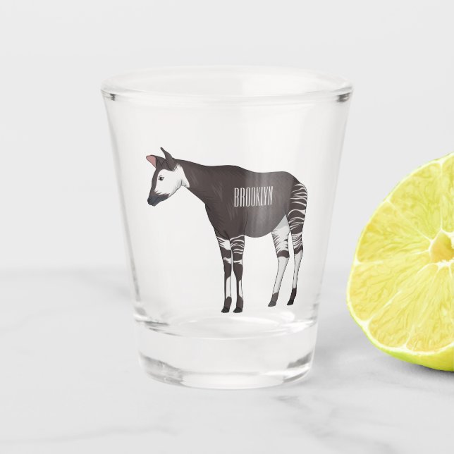 Okapi cartoon illustration  shot glass (Front)