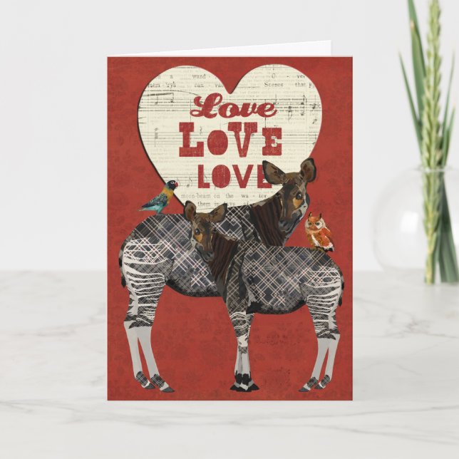 OKAPI & FEATHERS Heart Valentine Card (Front)