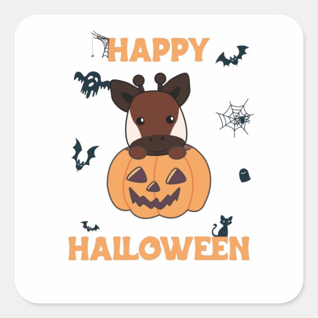 Okapi In Pumpkin Cute Okapis Happy Halloween Square Sticker (Front)