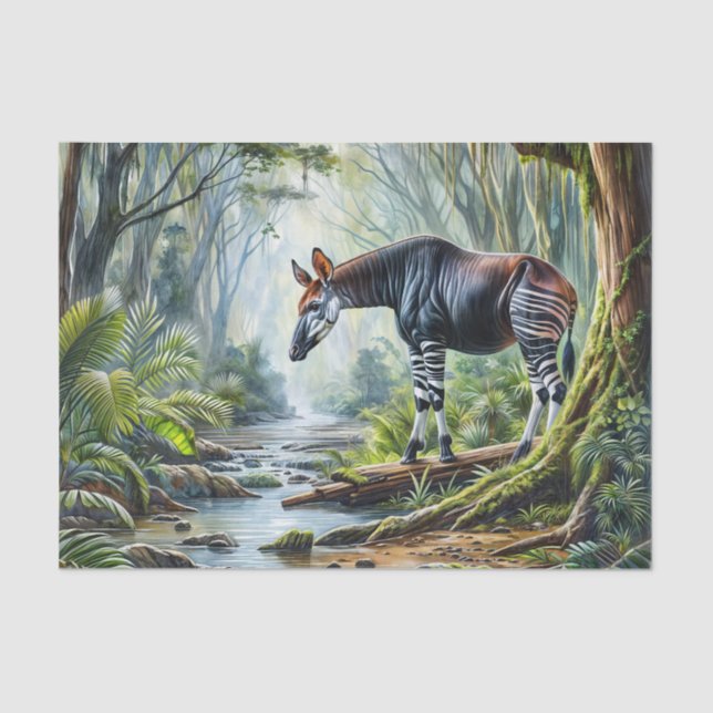 Okapi In Rainforest Watercolor Art Tissue Paper (Front)
