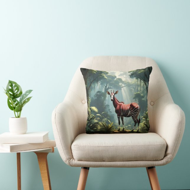 Okapi In The Rainforest, (Zebra Giraffe) Cushion (Chair)