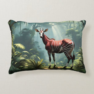 Okapi In The Rainforest, (Zebra Giraffe) Decorative Cushion