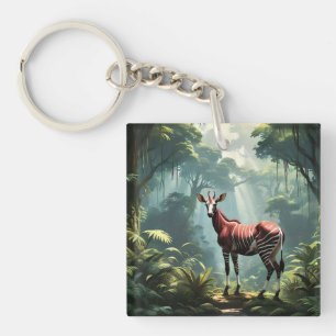 Okapi In The Rainforest, (Zebra Giraffe) Key Ring