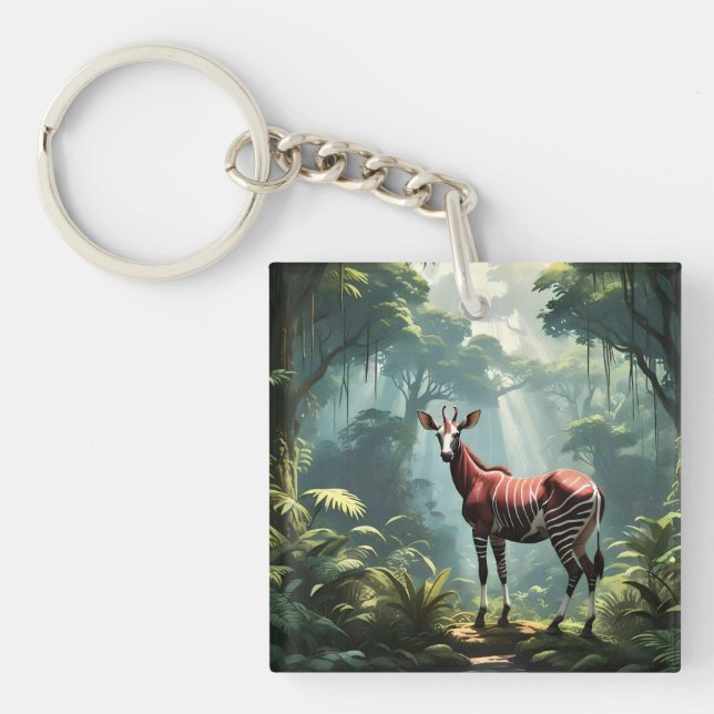 Okapi In The Rainforest, (Zebra Giraffe) Key Ring (Front)