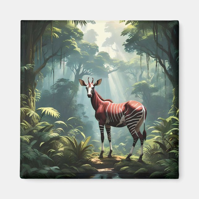 Okapi In The Rainforest, (Zebra Giraffe) Magnet (Front)