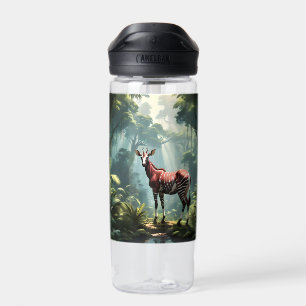 Okapi In The Rainforest, (Zebra Giraffe) Water Bottle
