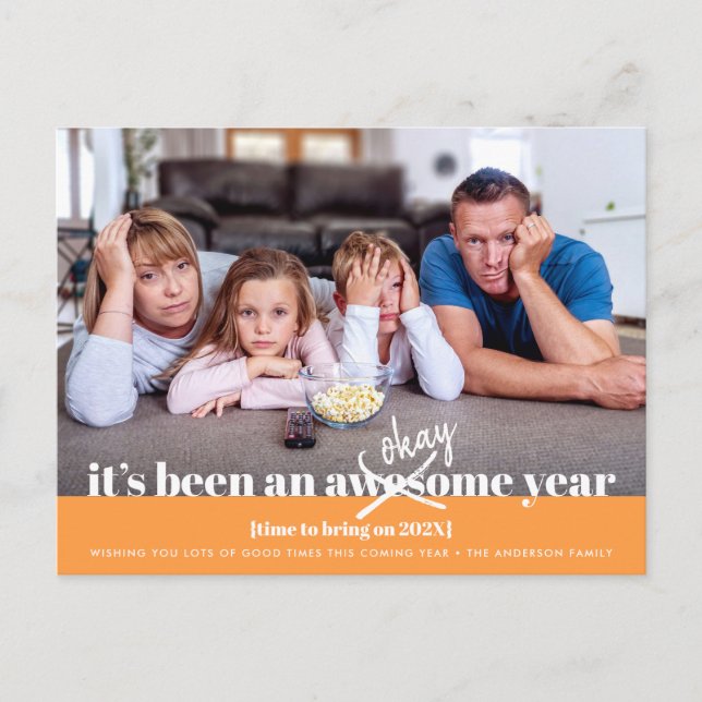 Okay New Year Bold Modern Funny Photo Orange Holiday Postcard (Front)