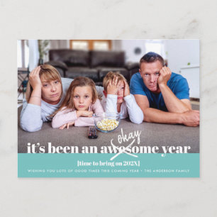 Okay New Year Bold Modern Funny Photo Turquoise Holiday Postcard