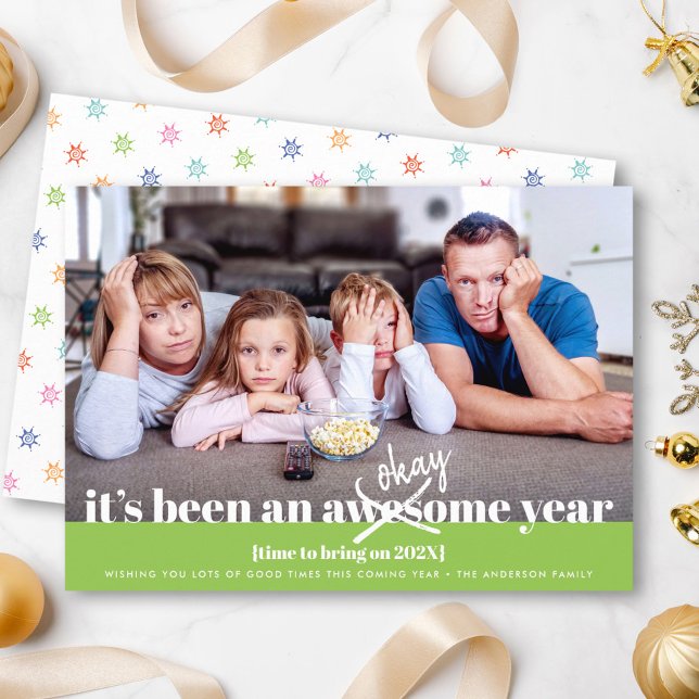 Okay New Year Bold Modern Simple Funny Photo Green Holiday Card (Creator Uploaded)