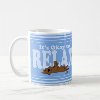 Okay to Relax Cute Dog Self Care Blue Coffee Mug