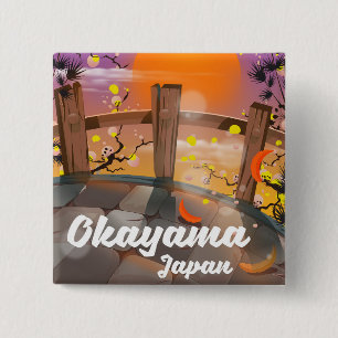 Okayama Japanese blossom poster. 15 Cm Square Badge