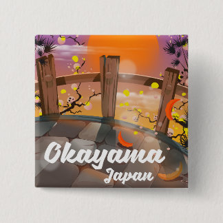 Okayama Japanese blossom poster. 15 Cm Square Badge
