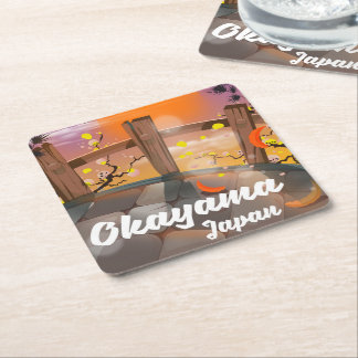 Okayama Japanese blossom poster. Square Paper Coaster