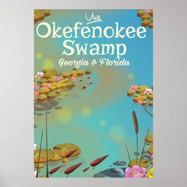 Okefenokee Swamp cartoon travel poster (Front)