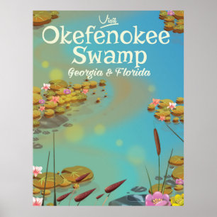 Okefenokee Swamp cartoon travel poster