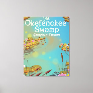 Okefenokee Swamp cartoon travel poster Canvas Print
