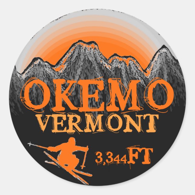 Okemo Vermont orange ski art elevation stickers (Front)