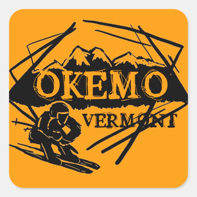 Okemo Vermont orange ski mountain stickers (Front)