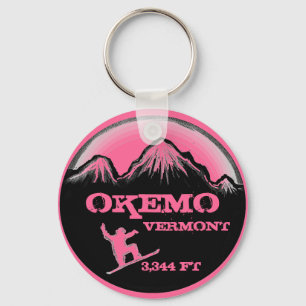 Okemo Vermont pink snowboard art keychain