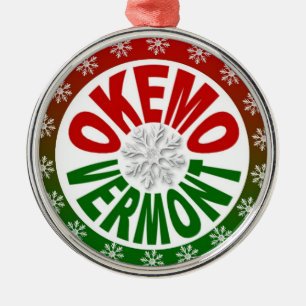 Okemo Vermont red green snowflake ornament