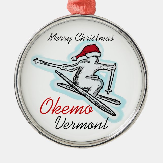 Okemo Vermont santa skier hat ornament (Front)