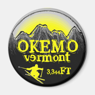 Okemo Vermont yellow ski art elevation magnet