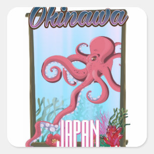 Okinawa Japan Squid travel poster Square Sticker