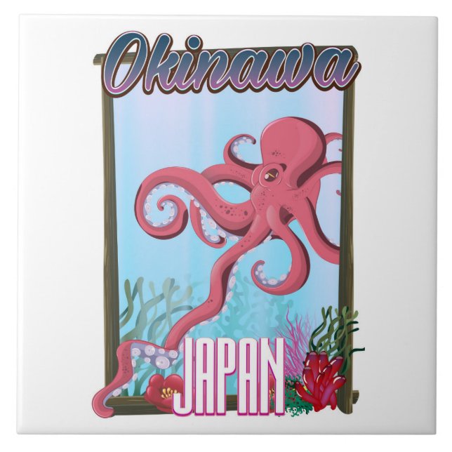 Okinawa Japan Squid travel poster Tile (Front)