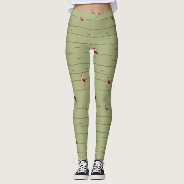 Okinawa Rail Bird Seamless Pattern – Elegant Wild! Leggings (Front)