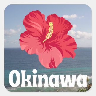 Okinawa Scenic View & Hibiscus Poster Square Sticker