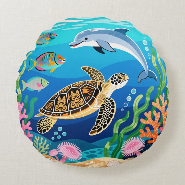 Okinawa Sea Life Round Cushion (Front)