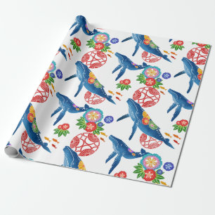 okinawan bingata style pattern art wrapping paper
