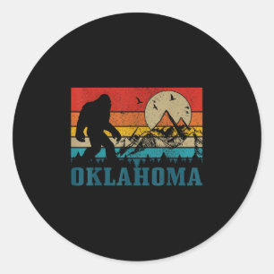 Oklahoma Bigfoot Vintage Mountains Hiking Camping Classic Round Sticker