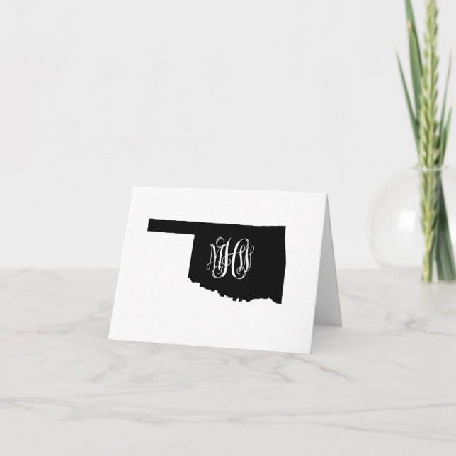 Oklahoma Black White Vine Monogram DIY BG Thank You Card (Front)