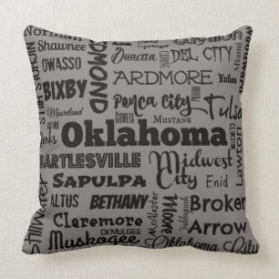 Oklahoma cities 2 throw pillow in grey/black