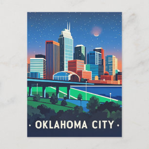 Oklahoma City Night Watercolor Postcard