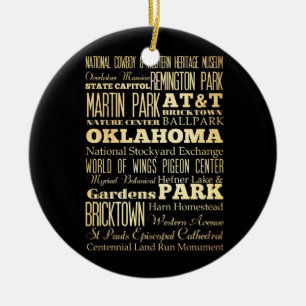 Oklahoma City of Oklahoma State Typography Art Ceramic Tree Decoration