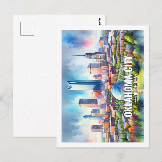 Oklahoma City Oklahoma Famous Travel watercolor Postcard (Front/Back)